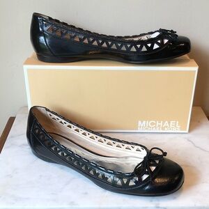Michael Kors Black Leather Cutout Bow Ballet Flats